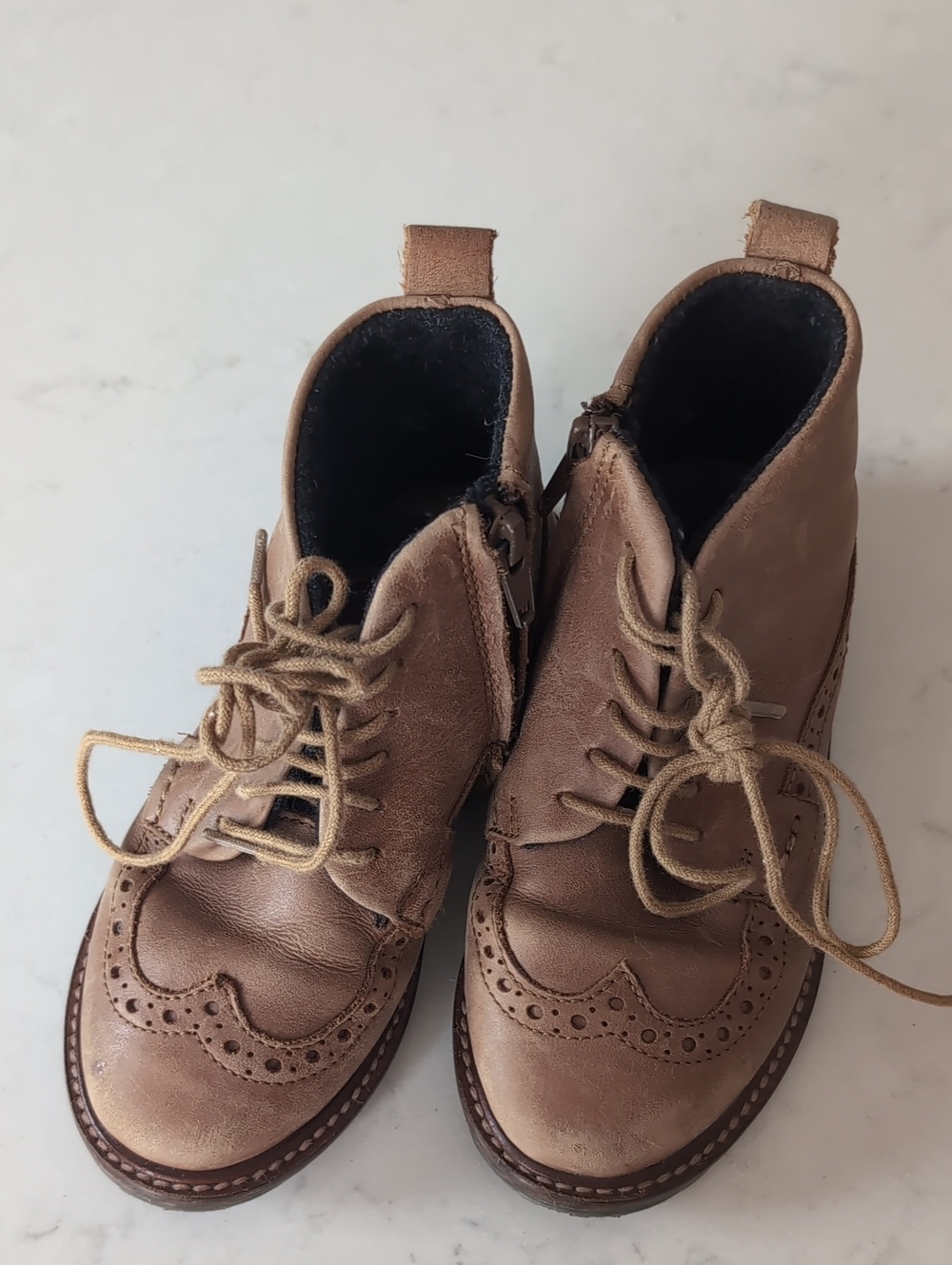 Zara Tan Leather Kids Boot with Dark Gray Lining